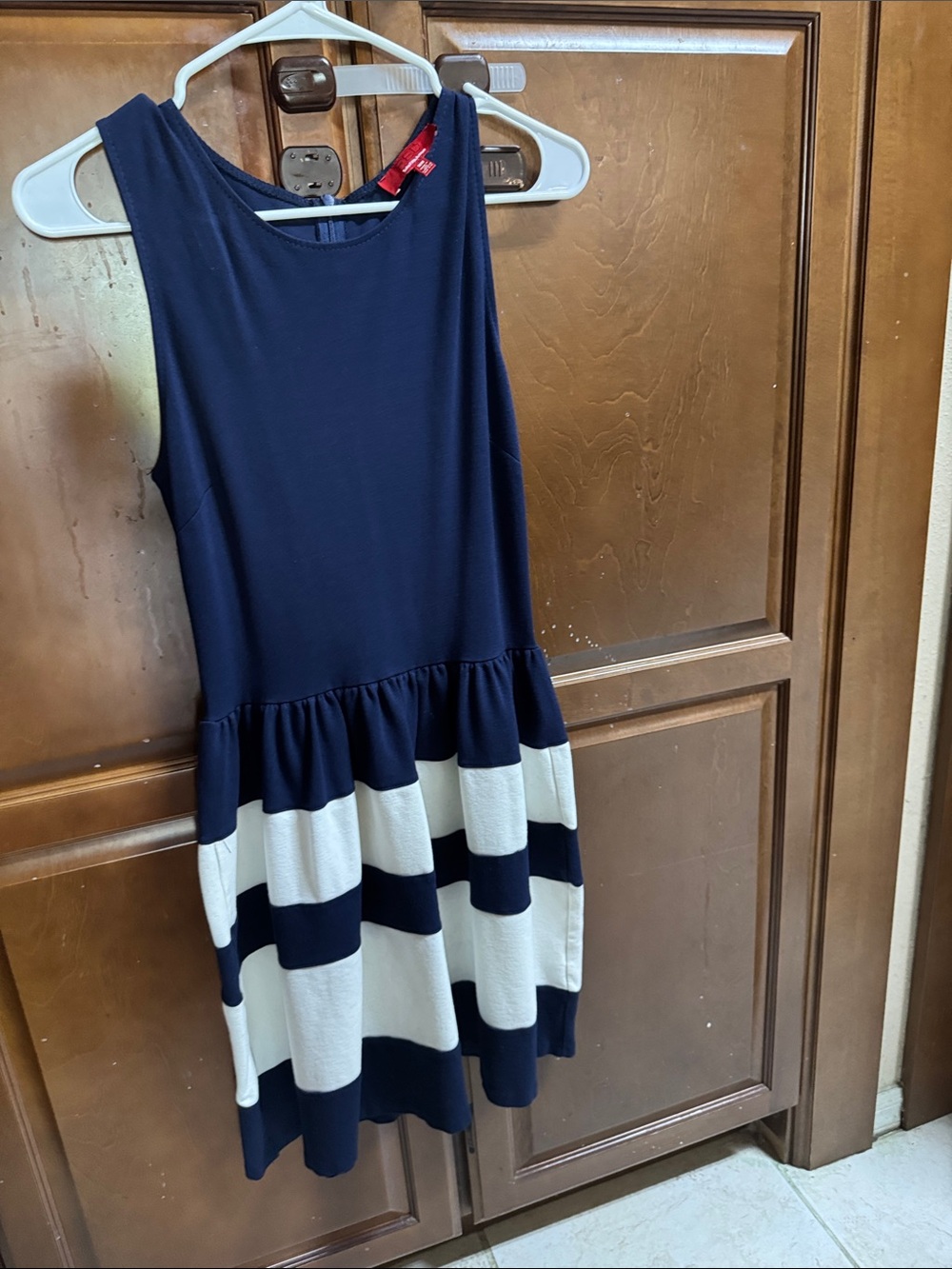 Red Saks Fifth Avenue Navy and White Striped Sleeveless Casual Dress
